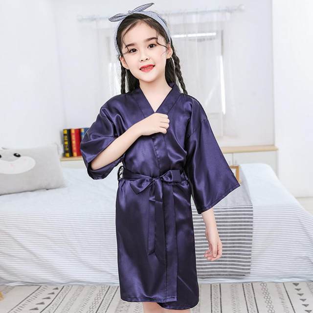 Tinta unita bambini accappatoio ragazze raso di seta Kimono Robes pigiama per  bambini pigiameria camicia da notte con cintura Sleepwear menina -  AliExpress