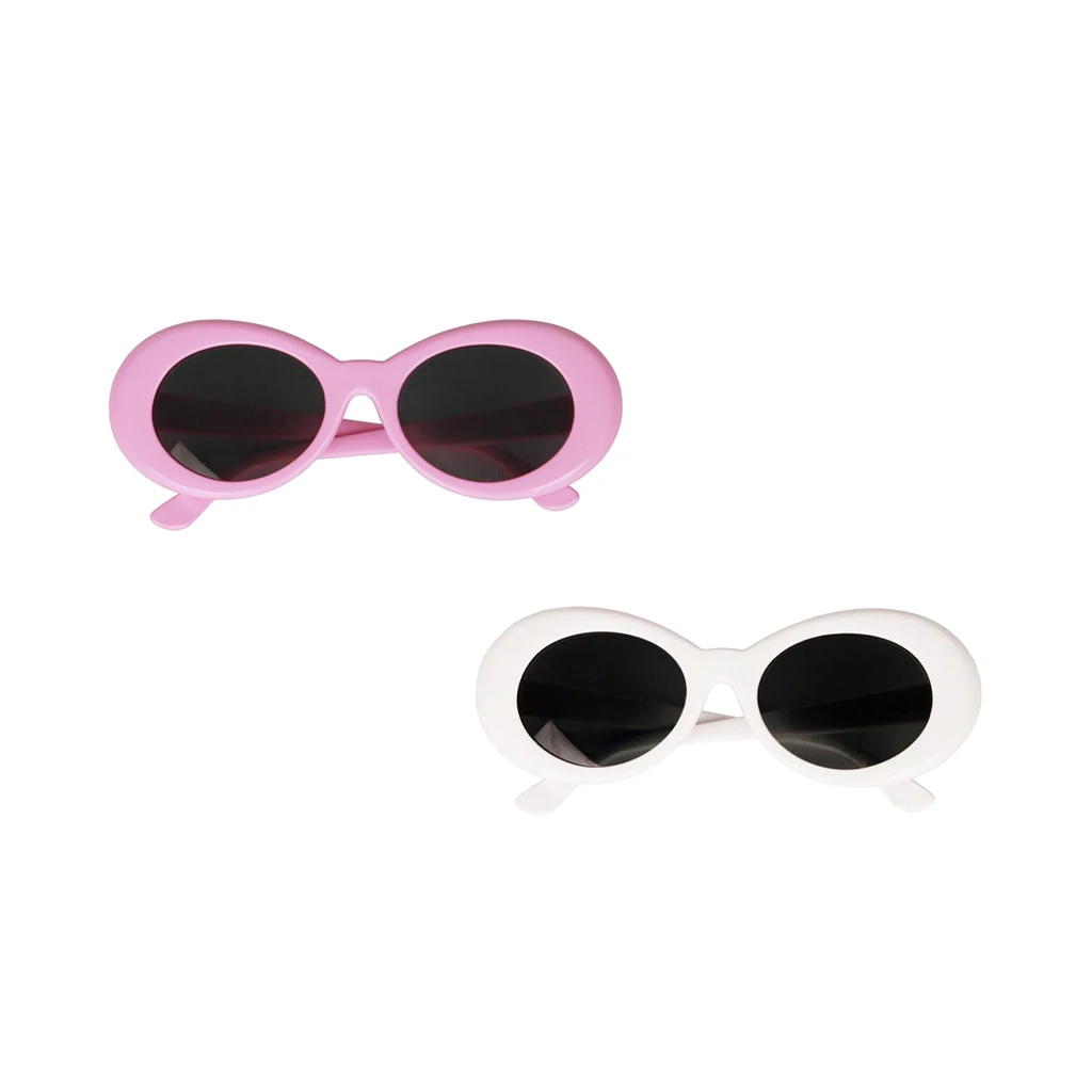 2 Pieces Retro Pink White Oval Mod Thick Frame Glasses  Clout Goggles Sunglasses Unisex