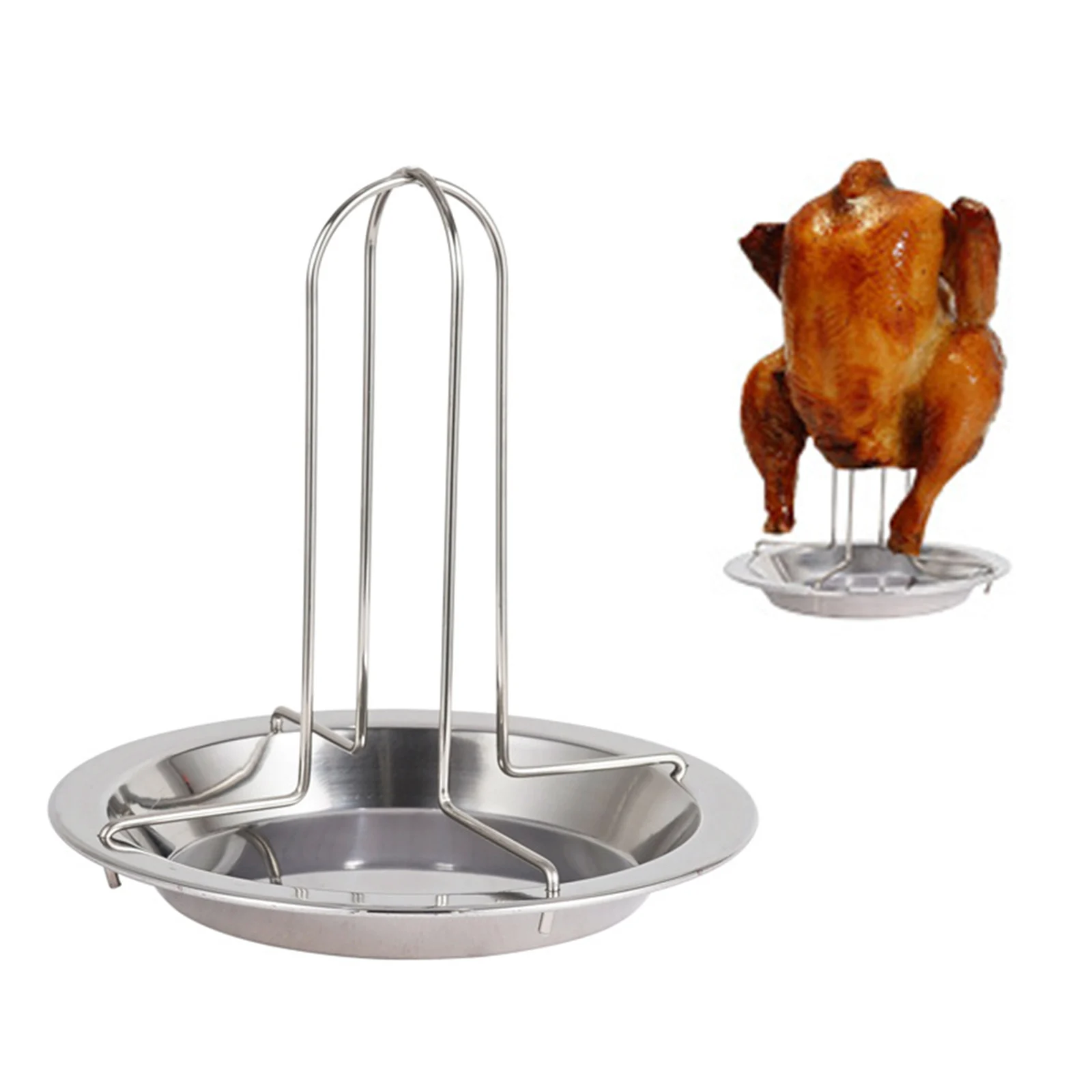 Stainless Steel Chicken Roaster Rack Beer Can Vertical Roaster Chicken Holder with Drip Pan for Oven