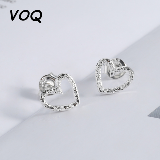 VOQ Silver Color Jewelry Cute Small Simple Hollow Heart-shaped