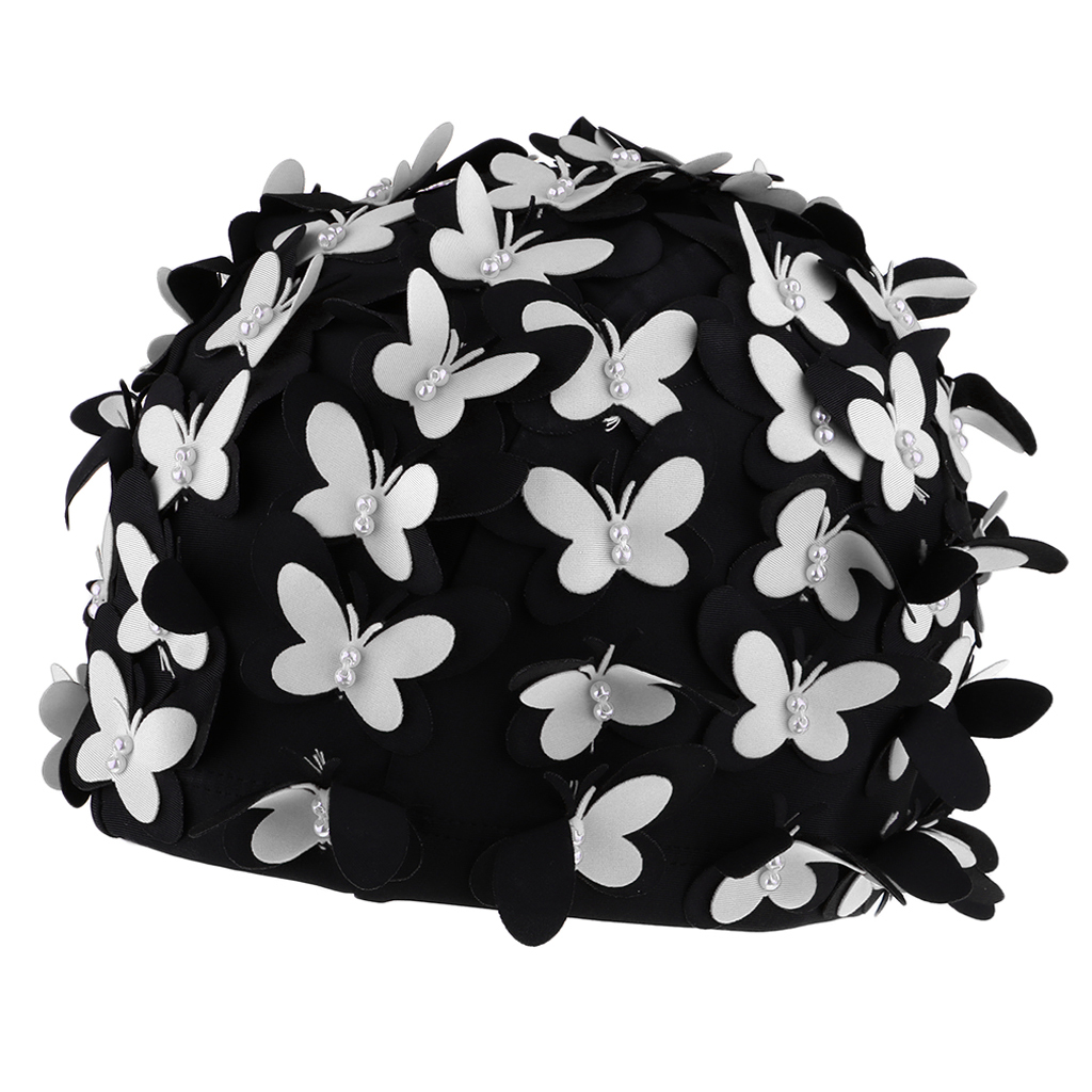 Swim  Women Stylish Retro Swimming  with Butterflies Pearls Decor for Long Hair Ladies Keep Hair Dry