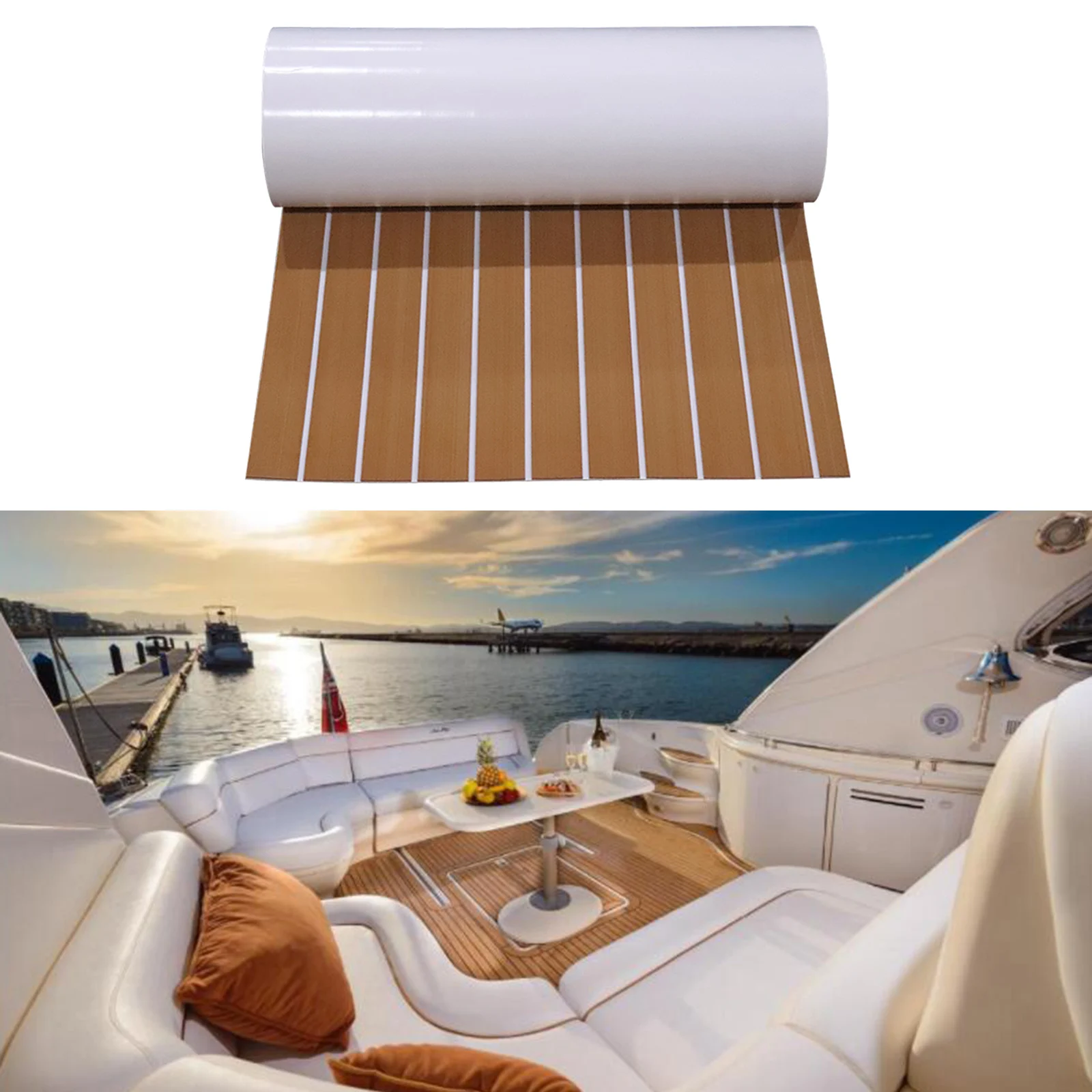 Brown Decking Sheet Yacht Flooring Protect The Surface Comfortable Self-Adhesive Flooring Mat EVA Foam Fit for Kayak Vehicle RV