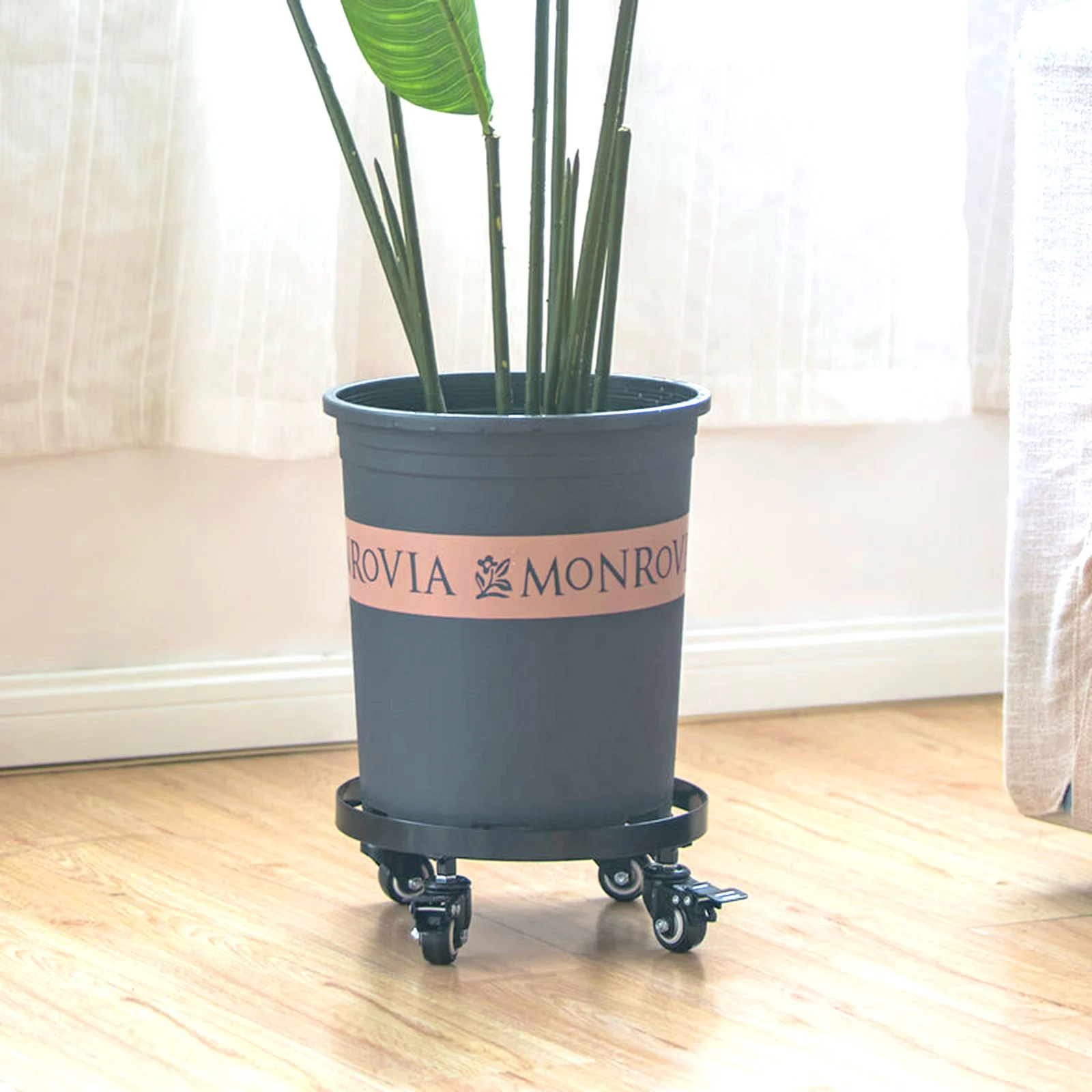 Round Metal Pot Mover Planter Trolley Indoor Flower Stand Caddy with Wheels