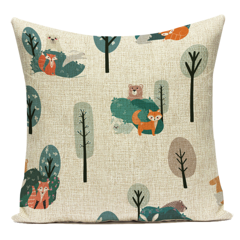 Dekorativer Kissenbezug mit niedlichen Cartoon-Tieren, Blumen, Pflanzen, Polyester-Kissenbezug für Sofa, Zuhause, Wohnzimmer, Dekoration – Detail 11