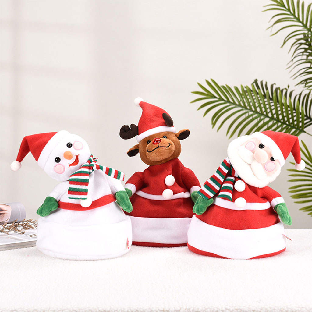 Funny Singing Dancing Hat Electric Toys Holiday Theme Hat Plush Red Music Christmas Hat for Kids Holiday Party Adults Christmas