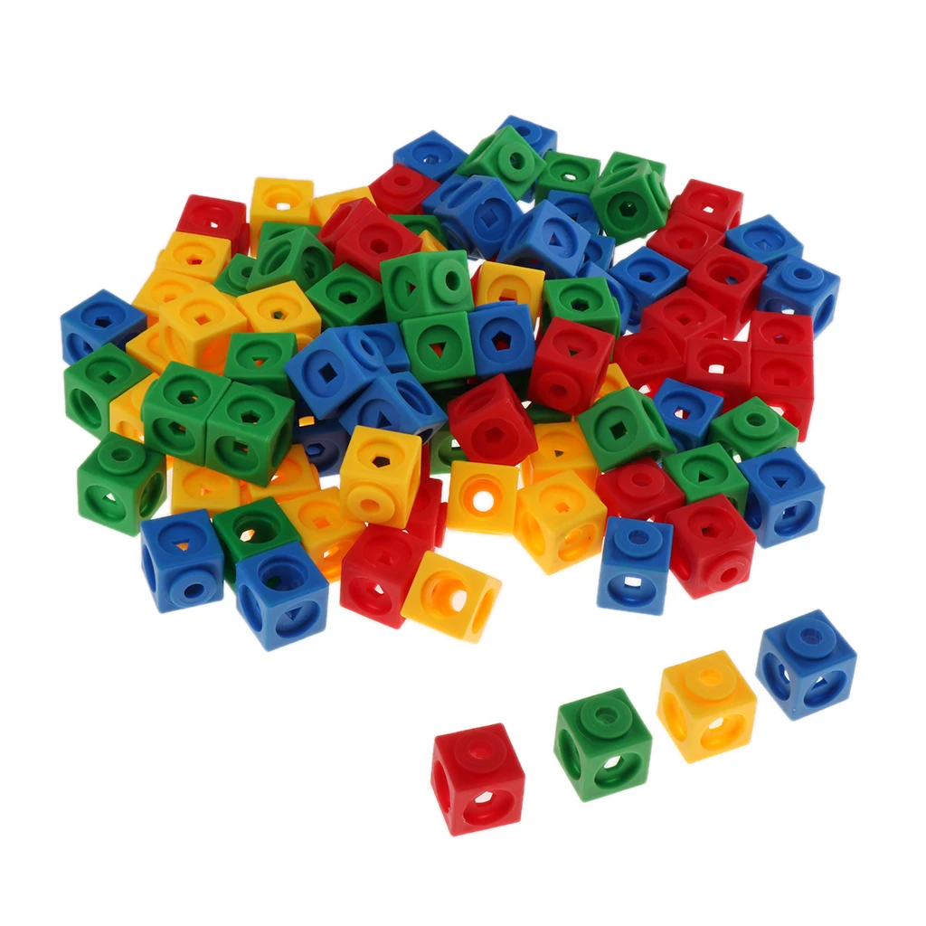 100pcs Linking Snap Math Counting Blocks Cubes Manipulative Math 4 Color 