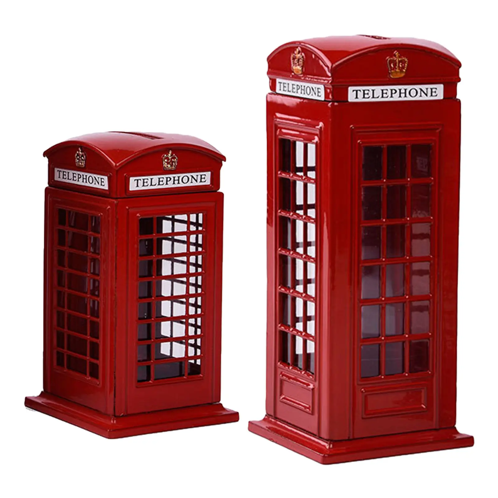 Metal Red British English London Telephone Booth Bank Coin Bank Saving Pot Piggy Bank Red Phone Booth Box Decor Container