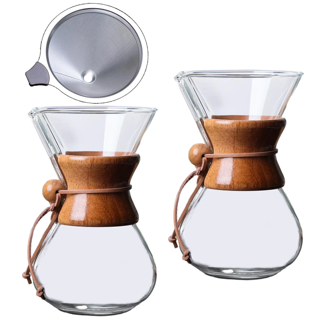 Heat Resistant Pour Over Coffee Maker Stainless Steel Filter Manual Coffee Dripper Anti-Scald with Wood Sleeve