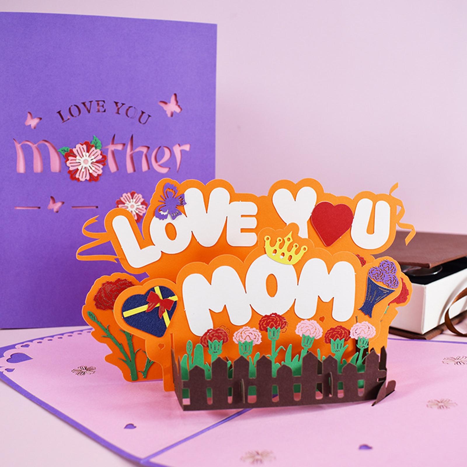 3D Pop Up Love You Mom Greeting Cards Laser Cut Post Card Thanksgiving Card