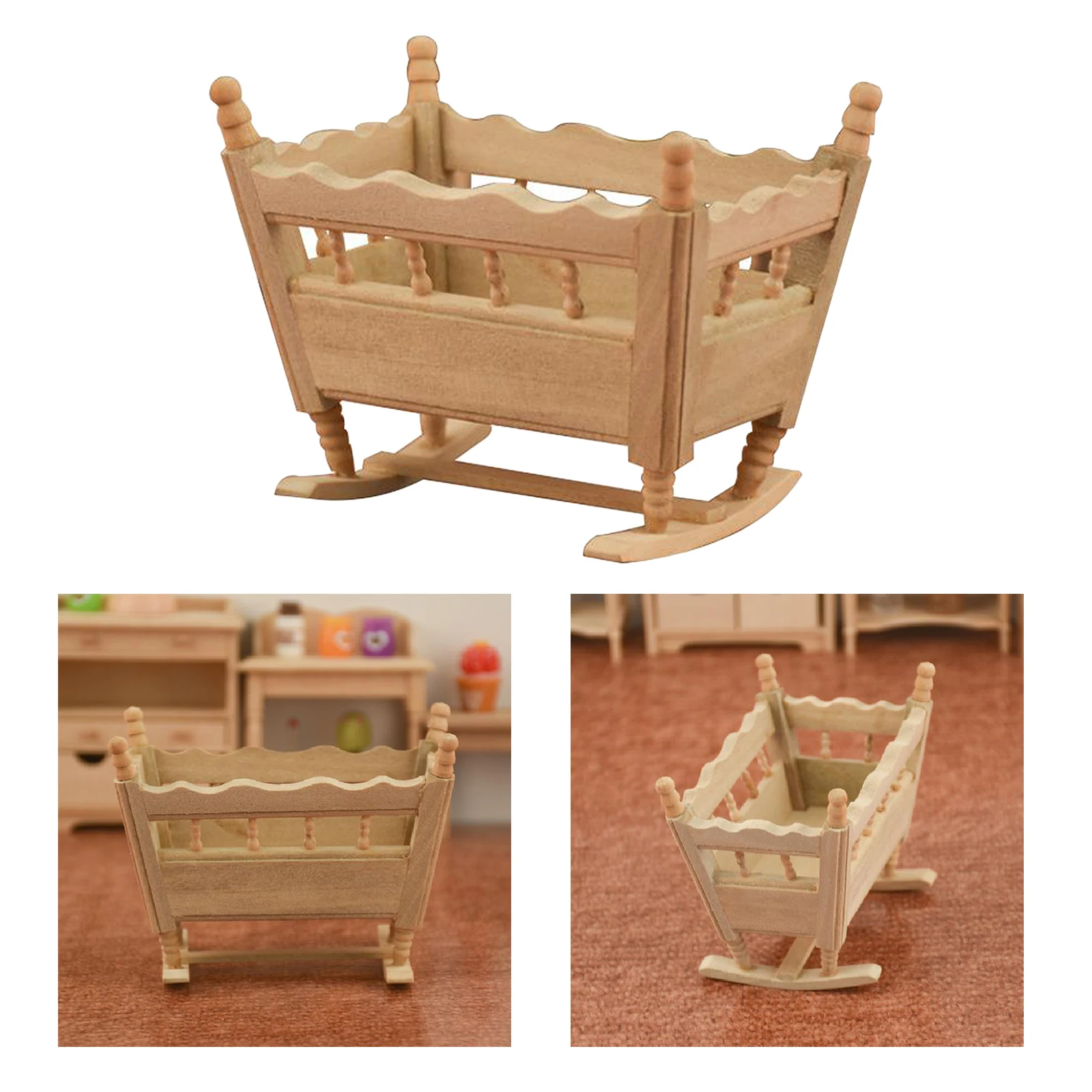 1/12 Dollhouse Miniature Wooden Cradle Model Furniture Landscape Decoration