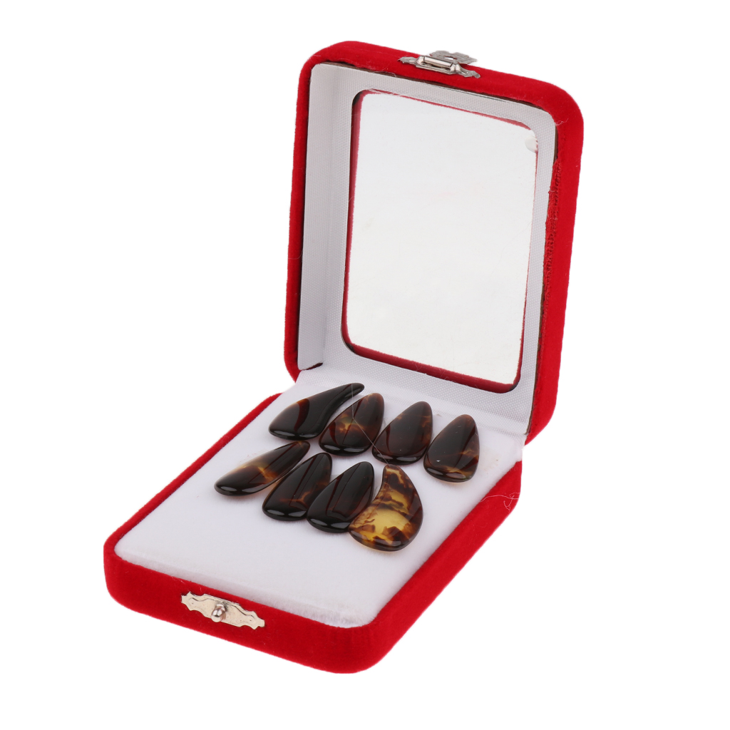 Tooyful Polished 8 Pieces Gu Zheng Nails Zither Koto Finger Picks with Storage Case Portable for Guzheng Player Accessory Large