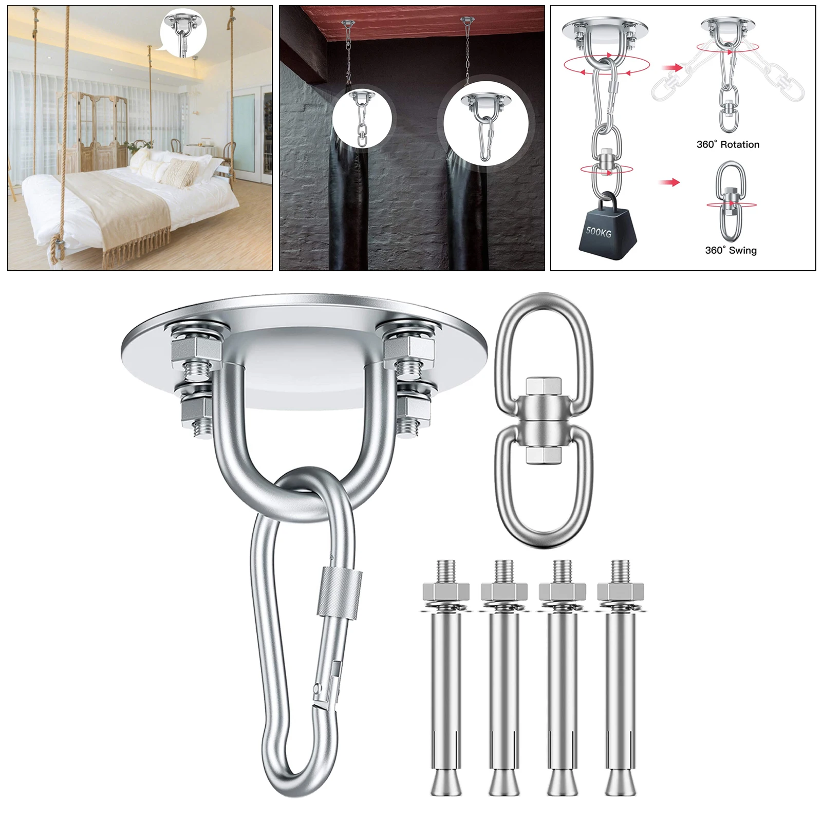 Heavy Duty Hammock Hanging Kit Pad Eye Plates Staple Ring Hook,Ceiling Wall Mount Anchor Hooks Hanger for Swing Chair Suspension Stainless Steel Shade Sail Hardware for Outdoor Indoor Activity 