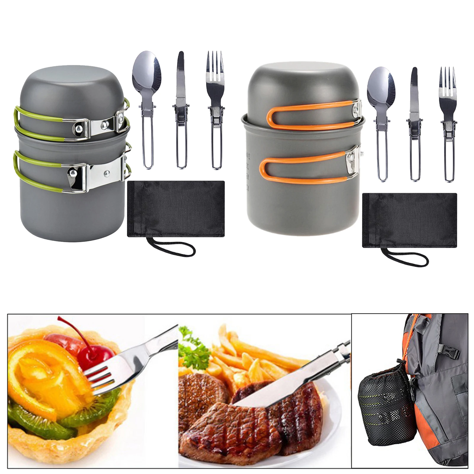 Camping Cookware Picnic Mess Kit Outdoor Pan Cup Knife Cooker W/ Carry Bag