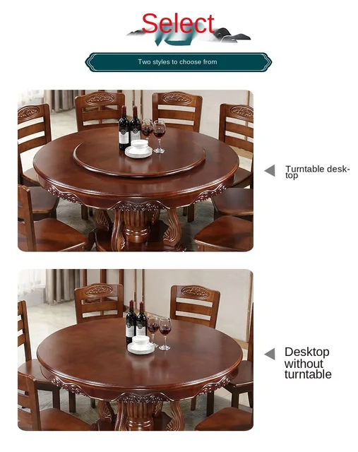 Solid wood dining table with turntable round dining table Chinese style large  round table dining table and chair combination - AliExpress
