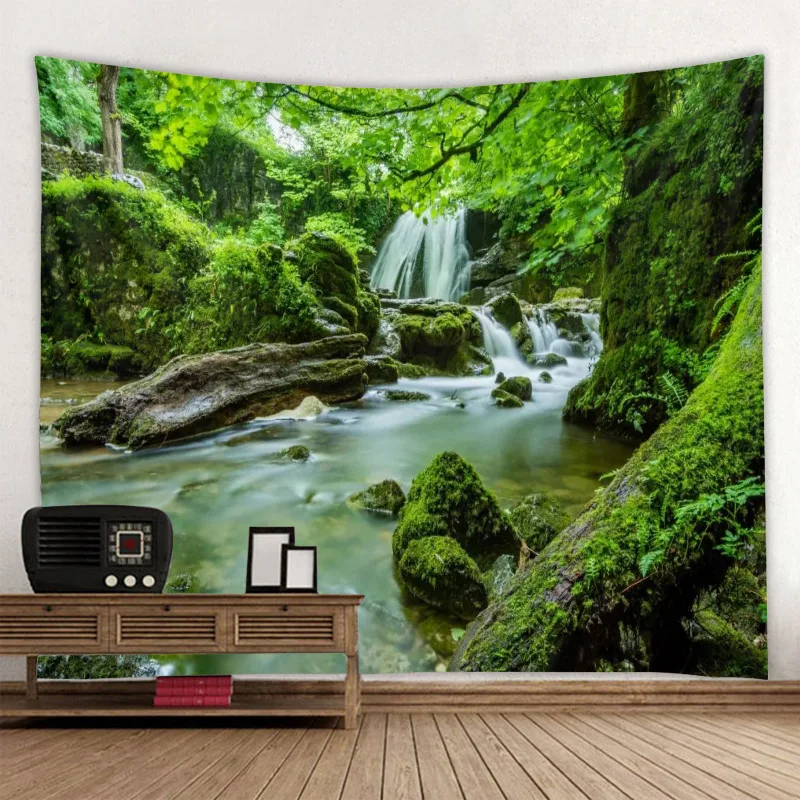 Cascading Waterfalls in the Rainforest Fabric Tapestry 68x80 inches wall26 