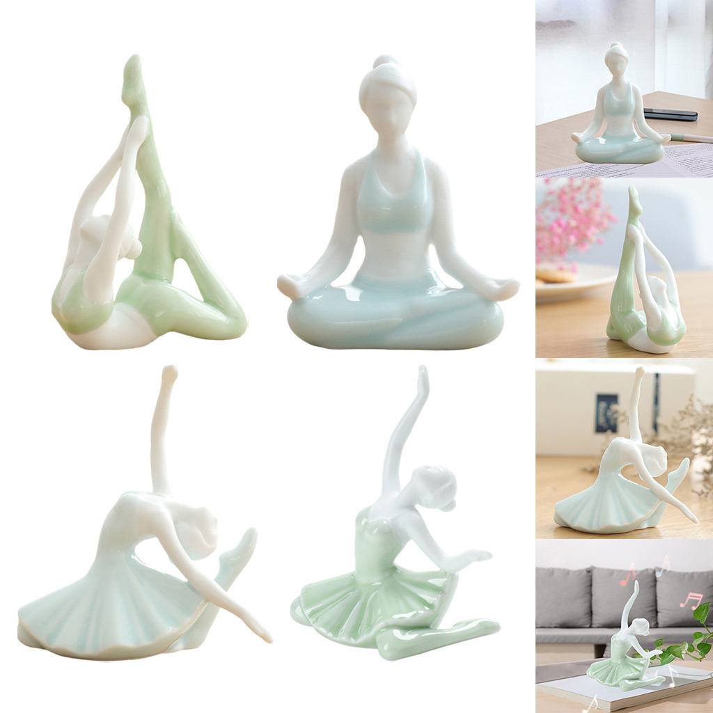 Delicate Yoga Girl Decor Statue for Home Office Bookshelf TV Stand Decoration Ceramic Yoga Pose Sculpture Crafts Gift