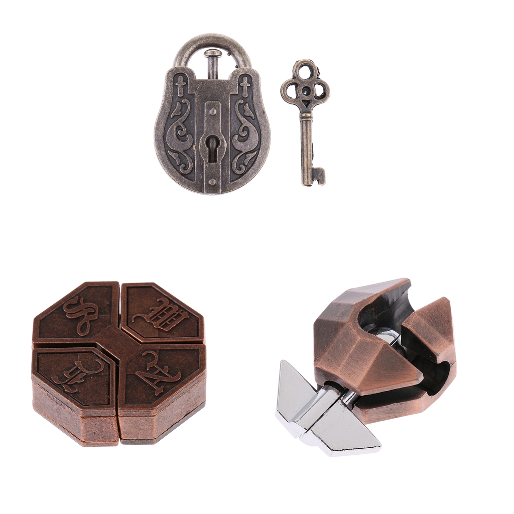 3x Vintage Lock Puzzles Brain Teaser Kids Mind Game Toy IQ Test Magic Trick