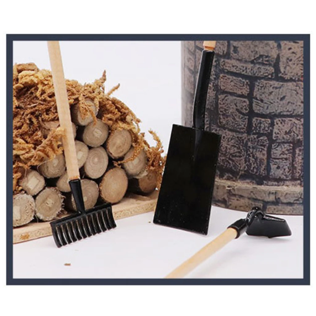 3x 1/12 Doll House Gardening Spade Rake Trowel Tool Accessory Decoration