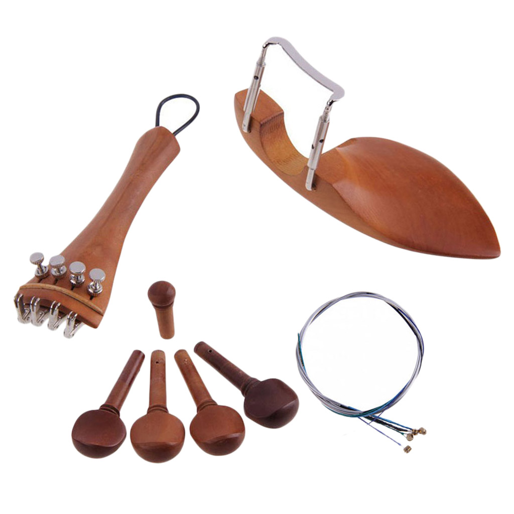 Tooyful 4/4 Violin Parts Accessories Jujube Wood Chin Rest Tailpiece Fine Tuner Tuning Peg Tailgut Endpin Strings Kit DIY