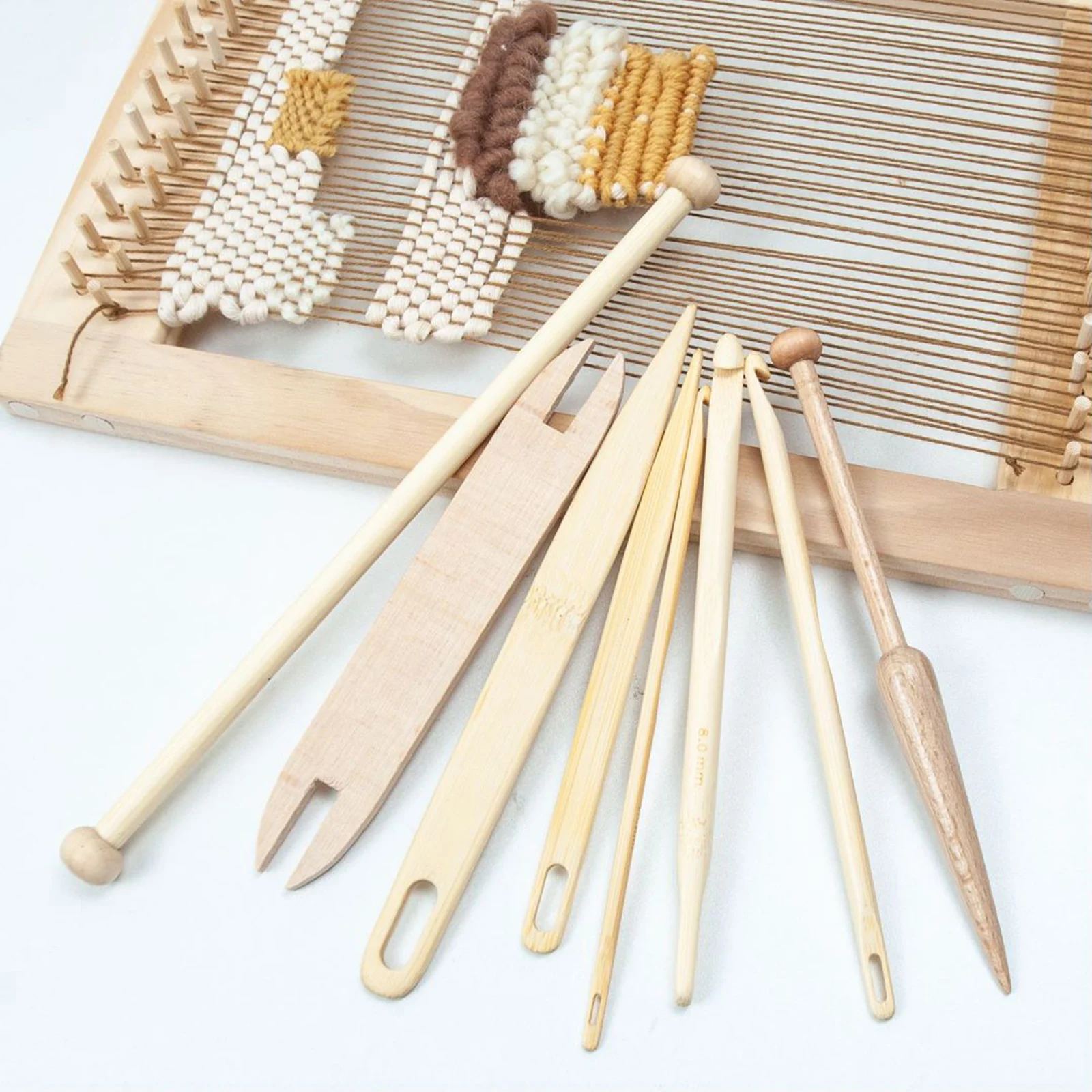 9Pcs/Set Weaving Loom Tools Wood Weaving Shuttle Crochet Needle Hand Loom Stick Tapestry Knitting DIY Craft Tools