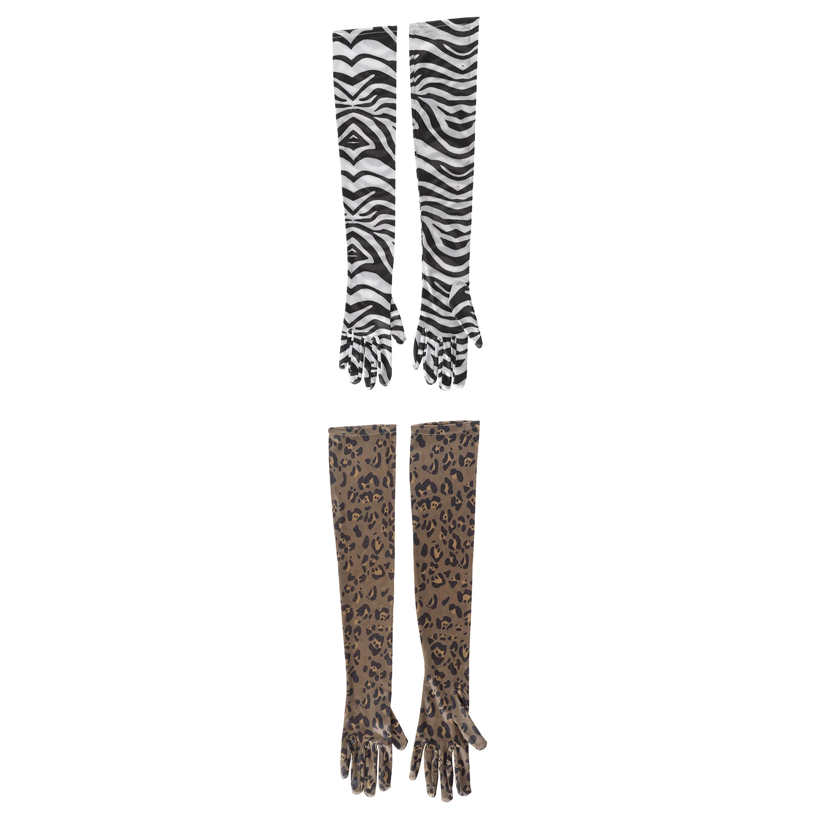 1Pair Elbow Leopard Zebra Print Gloves Fashion Full Finger Satin Gloves Unisex Adult Breathable Gloves for Evening Opera Outdoor