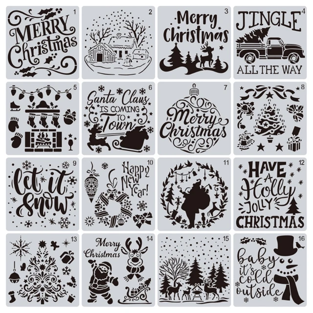 Pack of 16 Christmas Drawing Template Stencils Reusable Anti-break Painting  Stencils for Painting on Wood Wall Glass - AliExpress