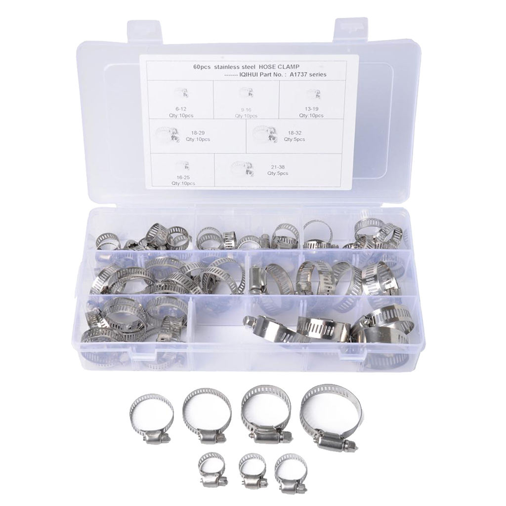 60X Rustproof Stainless Steel Oil Hose Clips Clamp Tubing Clip Clamps 6-38mm