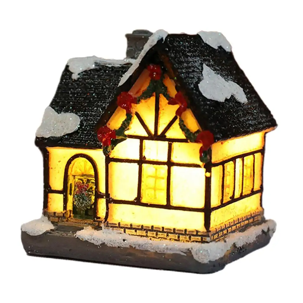 Christmas Winter Snow House Miniature LED Light Up Battery-Operated Village Building Santa House Xmas Present Home Decoration