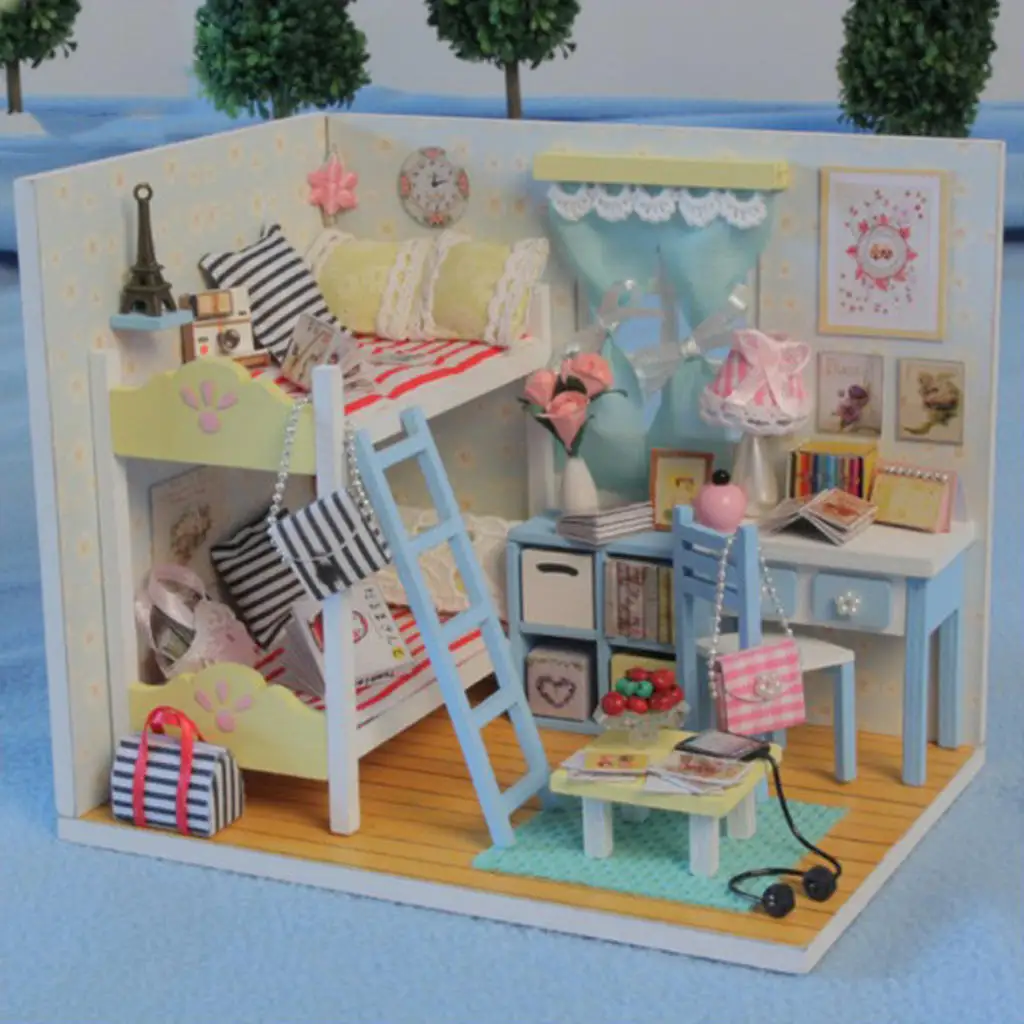 1:24 Dollhouse Miniature DIY Doll House Kits Bedroom Model Craft Xmas Gifts 