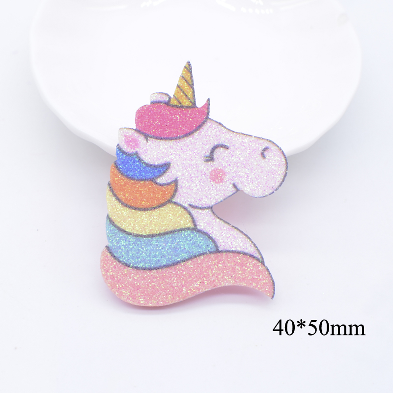 10Pcs Glitter Print Applikationen Dessert Einhorn für DIY Hut Headwear Haar Clips Bogen Zubehör Patches Handwerk Kuchen Topper Decor – Detail 2