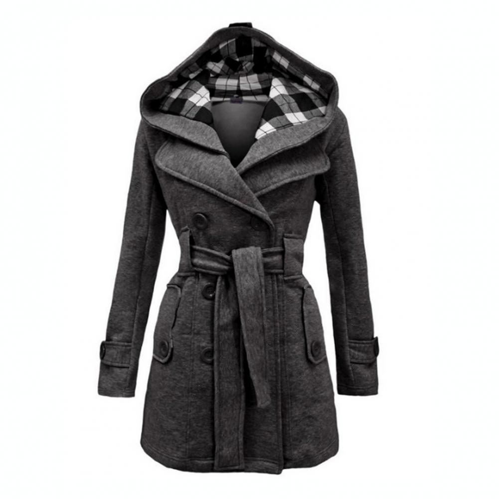 lapel side pockets woolen plaid long coat