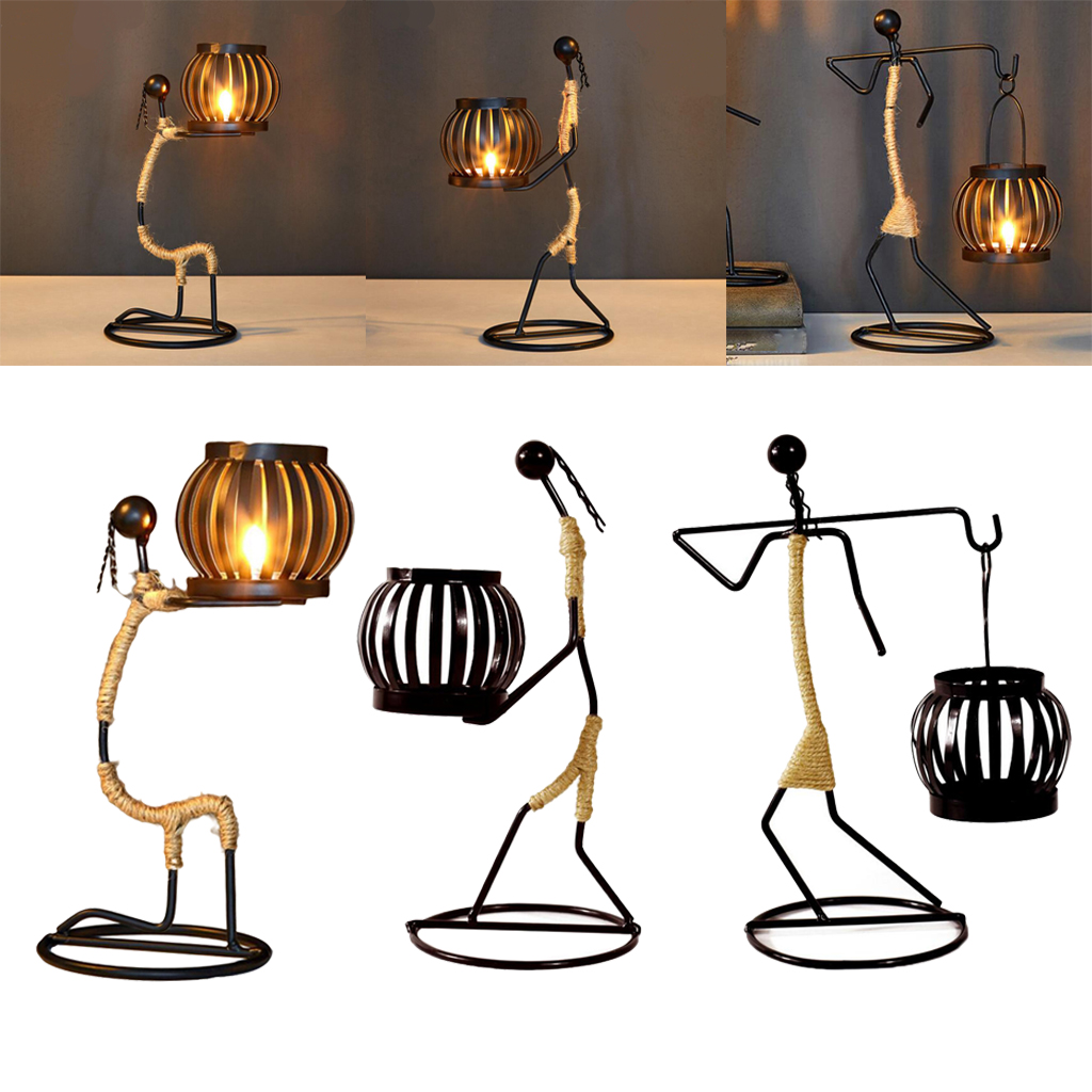 Creative Handmade Iron Candlestick Romantic Table Dinner Night Decors Props Metal Figure Candle Holder Ornament for Tea Light