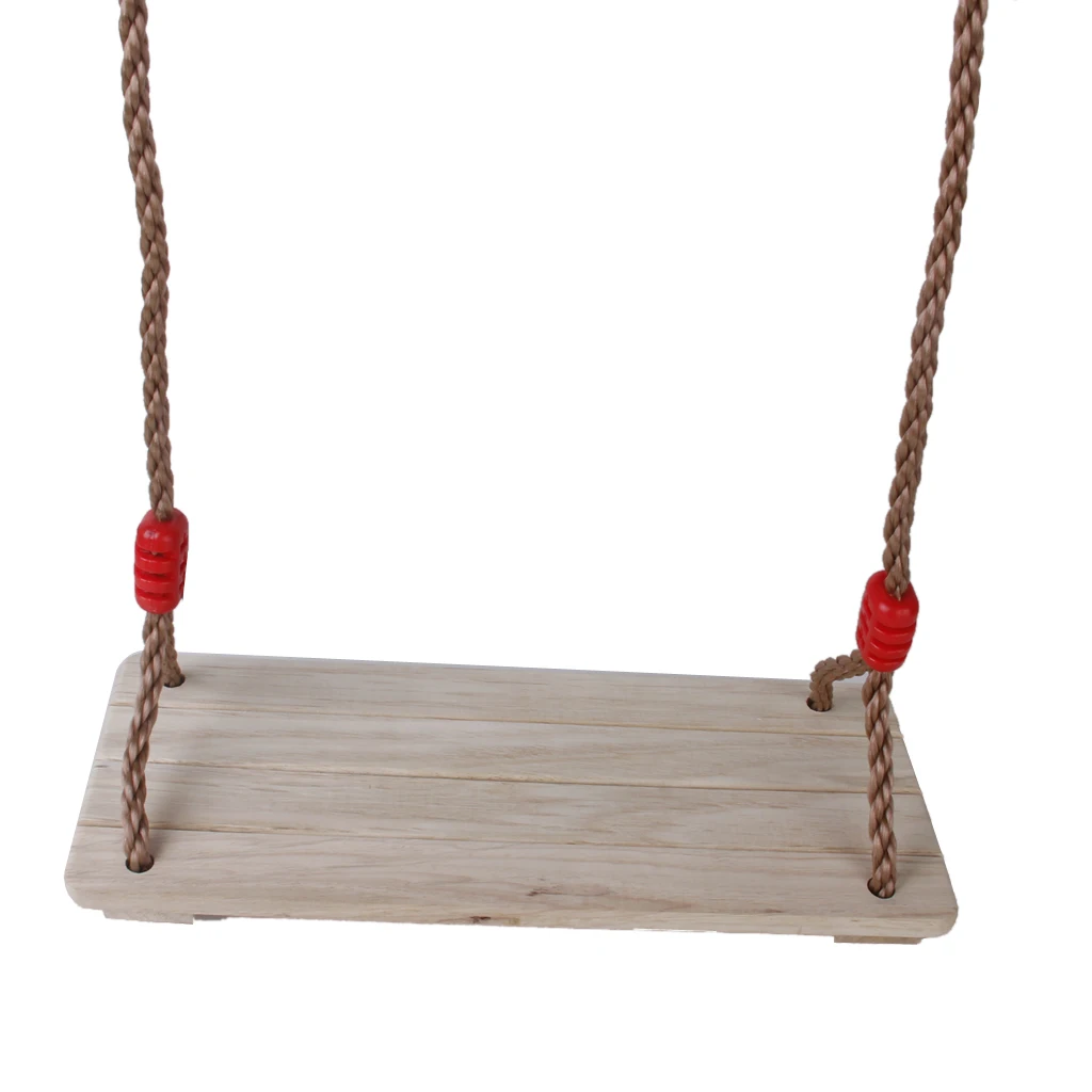 Strong Wood Swing Seat with Adjustable Rope Set Kids Outdoor Garden Fun Play