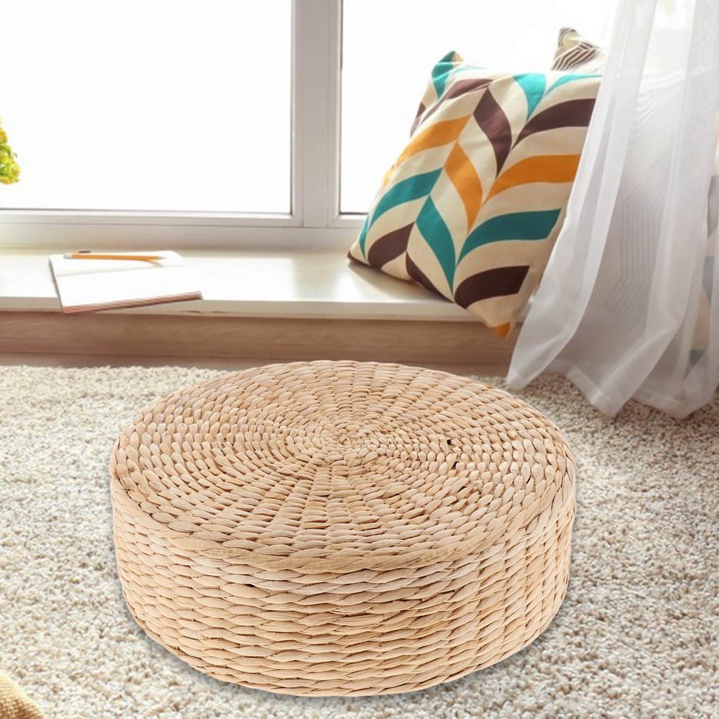 Floor Pillow Eco-Friendly Round Straw Cushion Hand Woven Tatami Floor Mat Yoga Tearoom Meditation Pad
