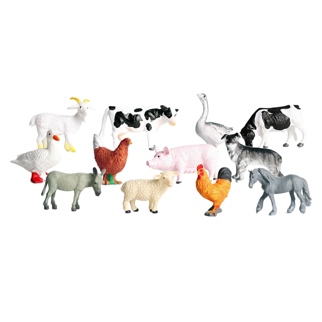 12 Pieces Farm Animal Model Miniatures Kids Toy Simulation Figures Set For Micro Landscape