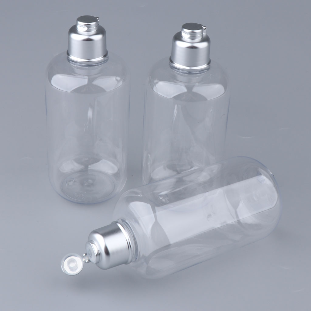 3x 300ml Empty Emulsion Flip Cap Bottles Travel Shower Gel Toner Container