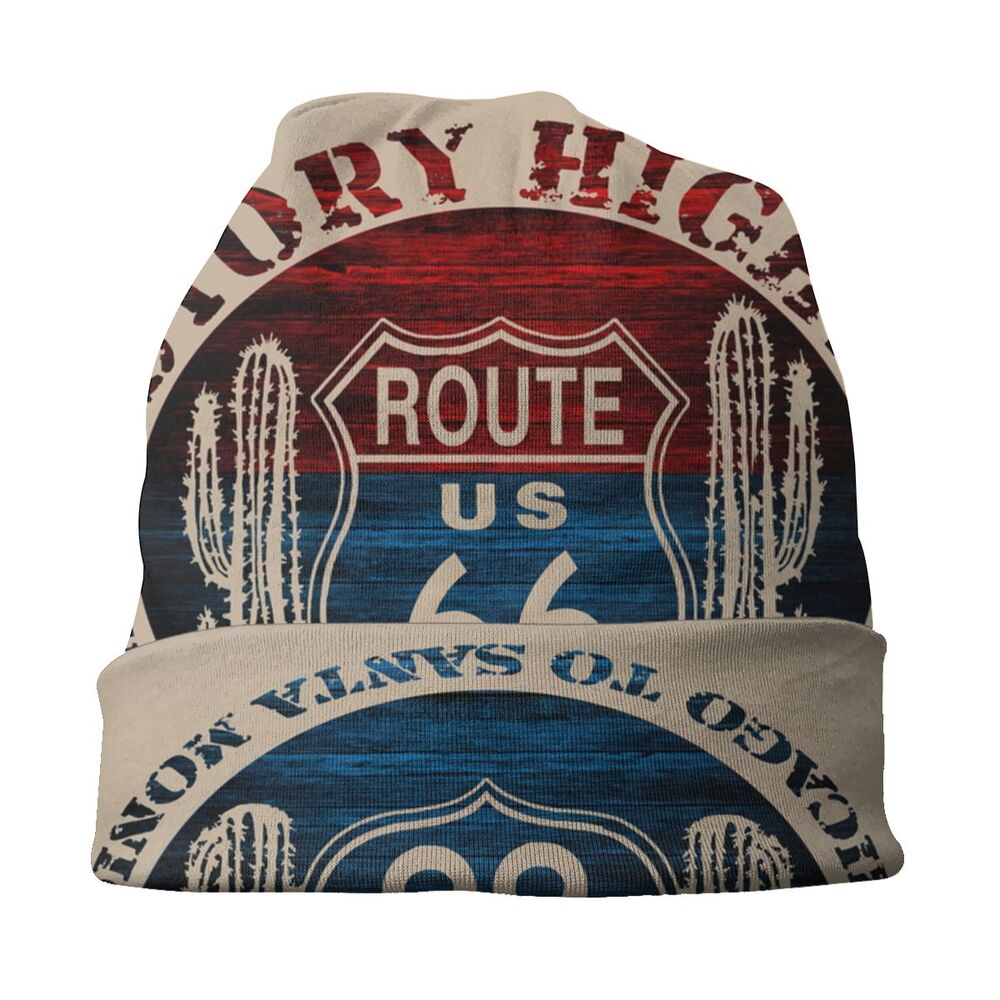 Benutzerdefinierte Hip Hop Winter warme Strickmützen Unisex Erwachsene Route 66 America Road Vintage Trip Skullies Beanies Caps Motorhaube Hüte – Detail 3