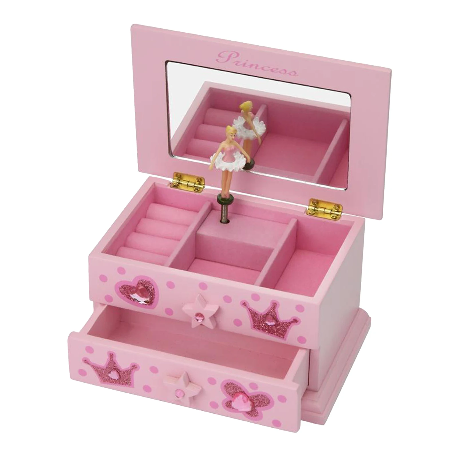 Princess Music Jewelry Box Ring Bracelets Storage Organizer Case Vinity Dresser Wedding Valentine`s Day Musical Box Gift