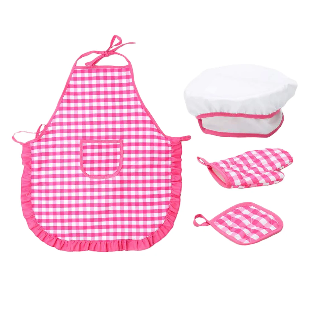 4pcs Smart Cookie Chefs Apron Set Kids Chef Hat & Apron with Accessories Pretend Play Kitchen Kit for Kids Children