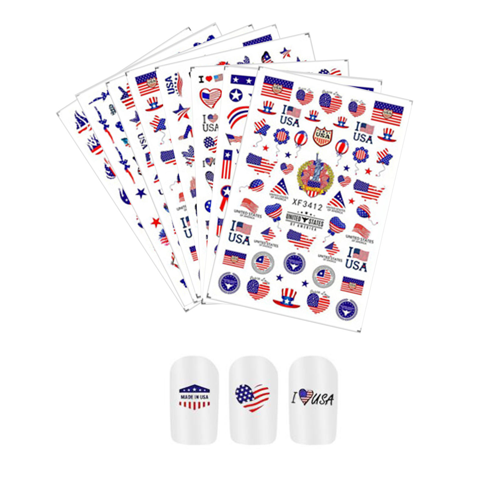 Girls American Flag Independence Day Designs Nail Art Stickers Decals DIY