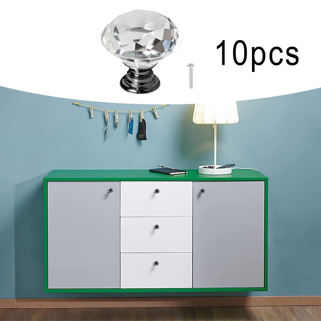 10 Pieces Clear Crystal Drawer Knobs Decorative Furniture Door Handles for Dresser Cabinets Wardrobes Cabinet Cupboards