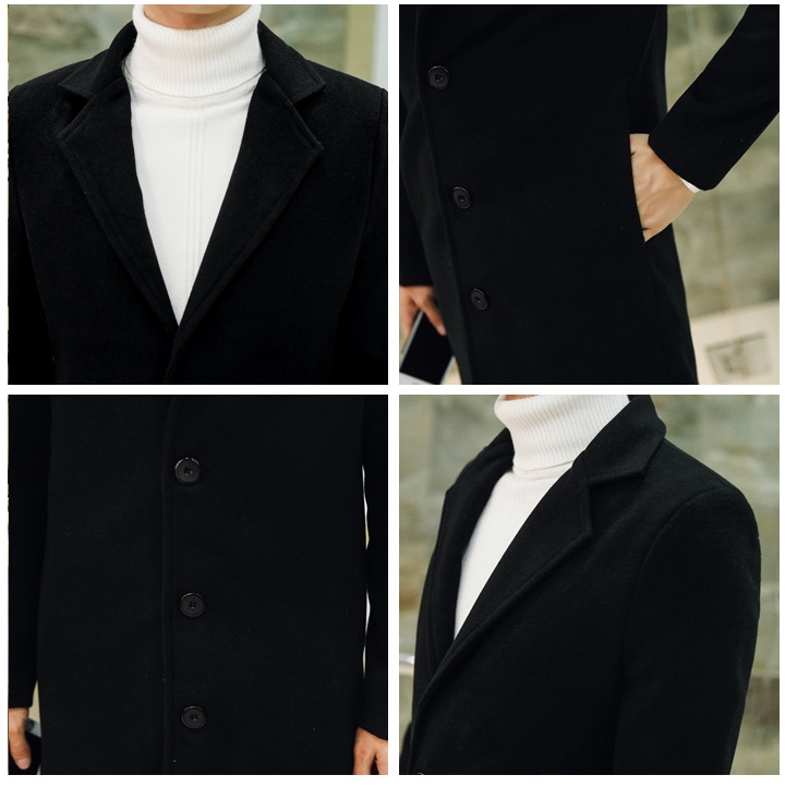 must mantel valge kõrge kaelusega särgi peal