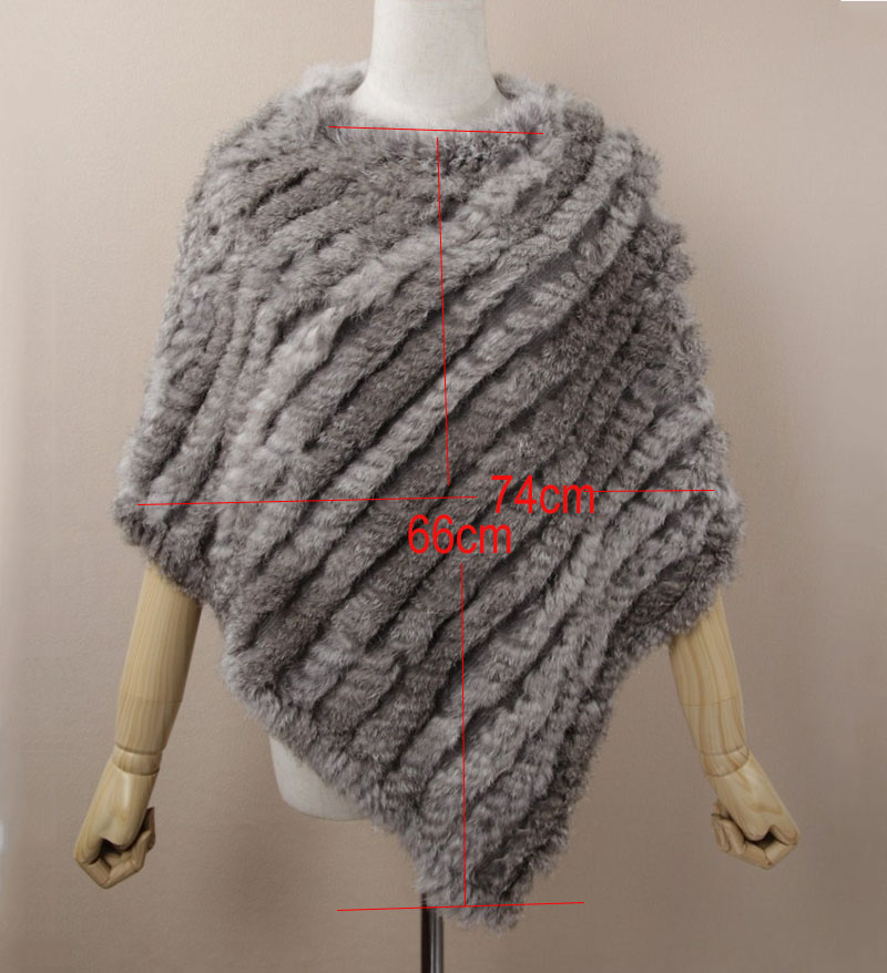 HSPL Fur Poncho 2022 Autumn Real Rabbit Hot Sale Triangle Knitted Women Pullover Lady Pashmina Wrap poncho pele de coelho 15