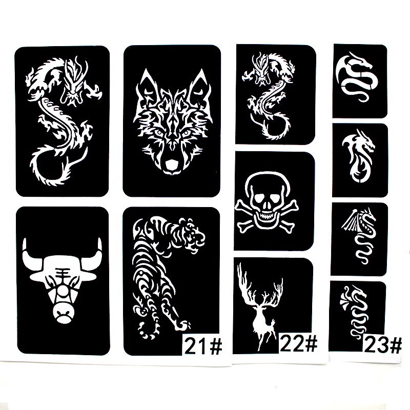 Best of 22PCS / Lot Glitter Airbrush Tattoo Stencil For Men Wolf Dragon Tiger Skull Animal Tattoo Templates For Arm Body Painting Reviews & Tips