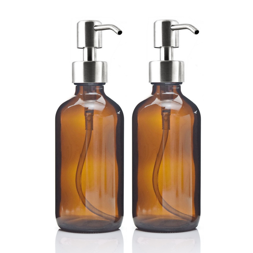 Best of 8 Oz Large 250ml Liquid Soap Dispensers With Stainless Steel Pump For Essential Oils Homemade Lotions Shampoo Amber Glass Bottle Reviews & Tips