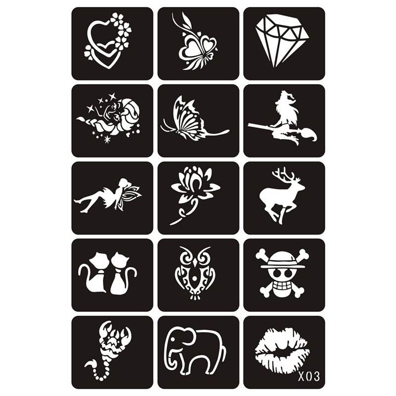 Best of 15pcs Small Glitter Tattoo Stencils Woman Girl Kids Drawing Template, Flower Butterfly Cartoon Airbrush Tattoo Stencil 6*4.8cm X3 Reviews & Tips