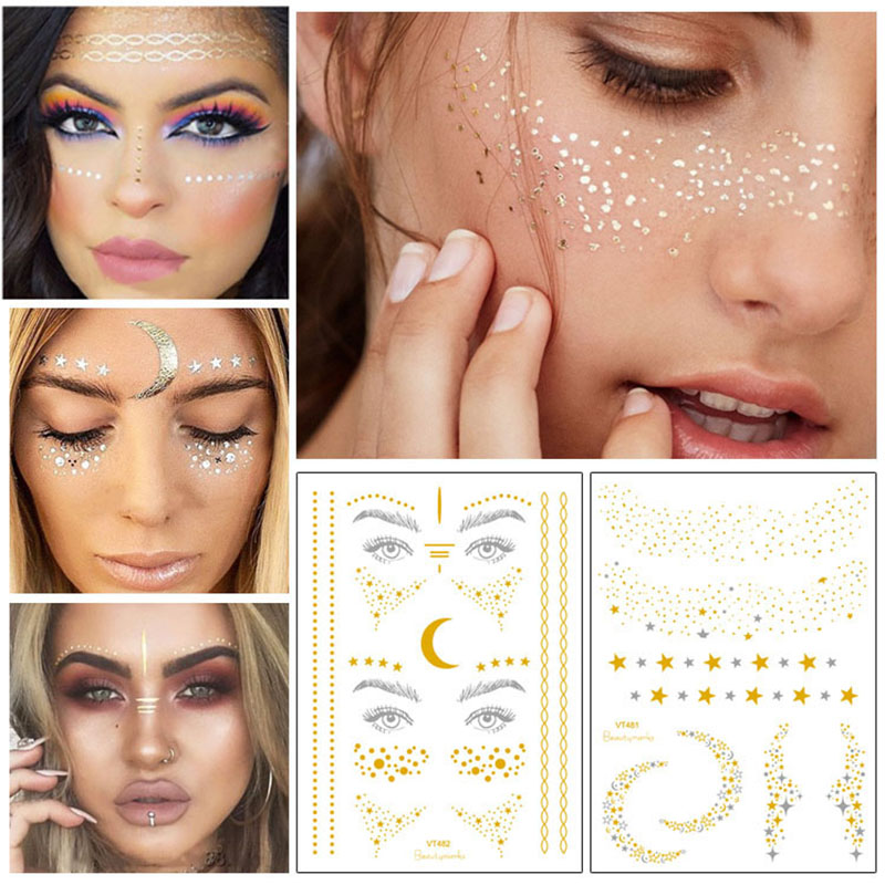 Best of Glitter Gold Bronzing Sticker For Face Makeup Mixed Size Star Moon Shape Gold Silver Instant Freckles Temporary Tattoo RA015 Reviews & Tips