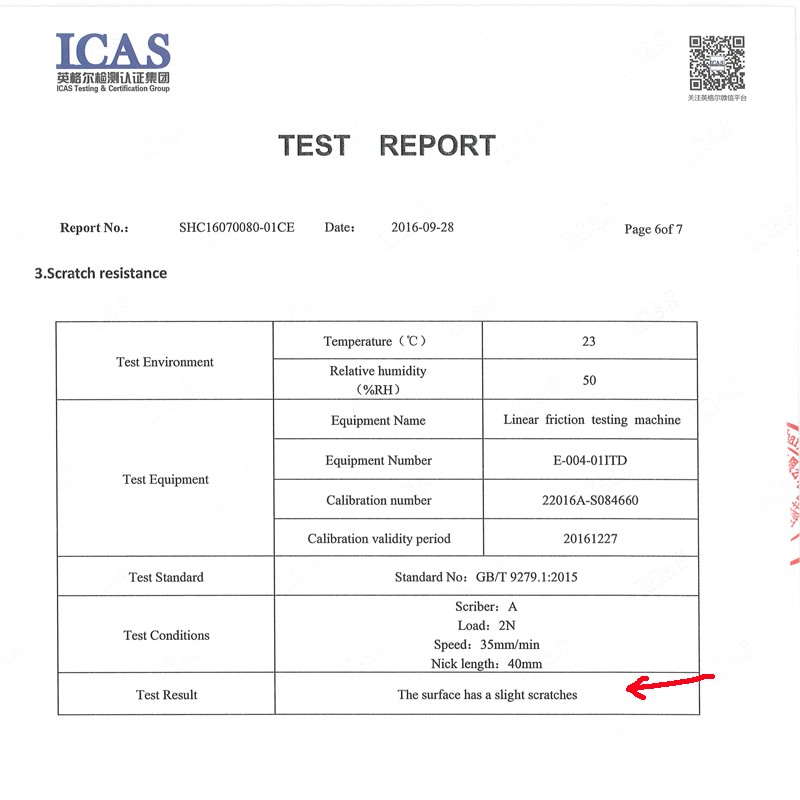 testiaruanne kriimustuskindluse kohta