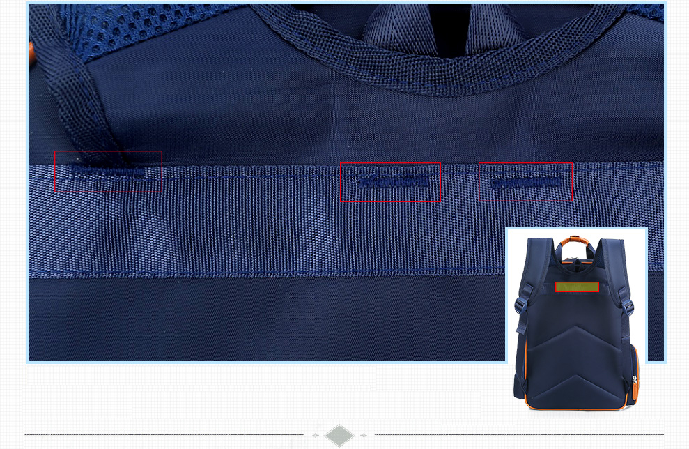 tumesinine ortopeediline koolikott oranžide detailidega