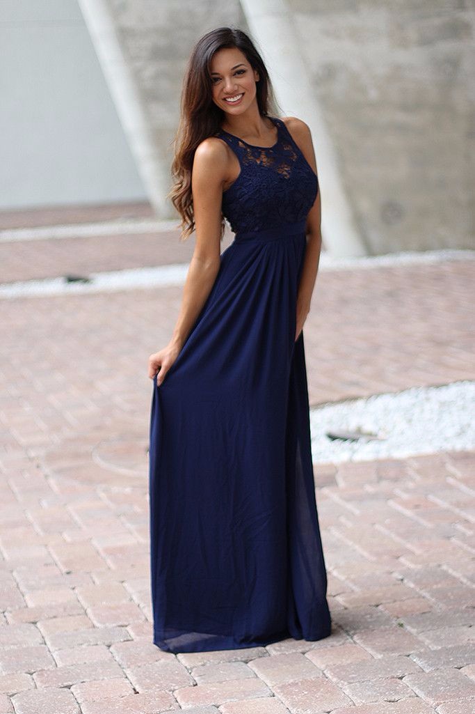 Elegant Navy Blue Crochet Maxi Bridesmaid Dress With Open Back 2 Elegant Navy Blue Crochet Maxi Bridesmaid Dress With Open Back 2